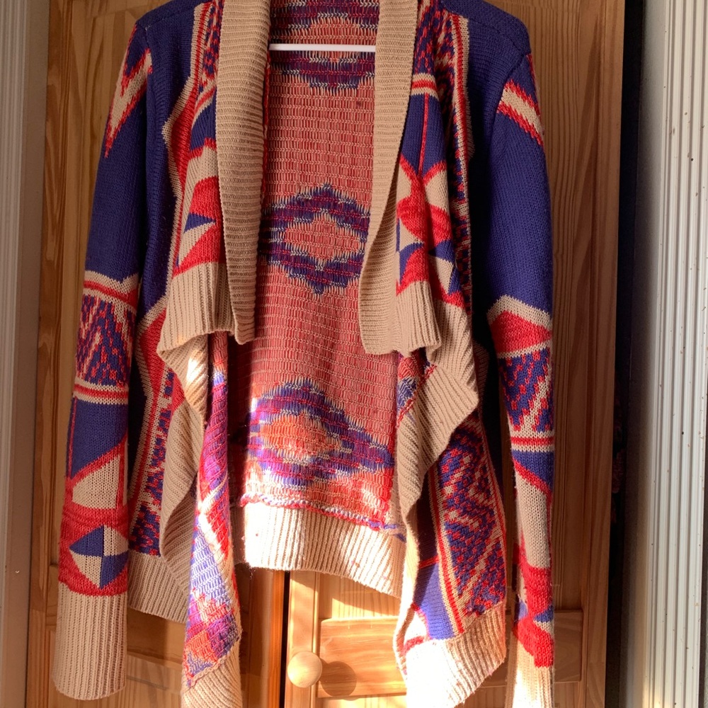 Red blue and tan cardigan
